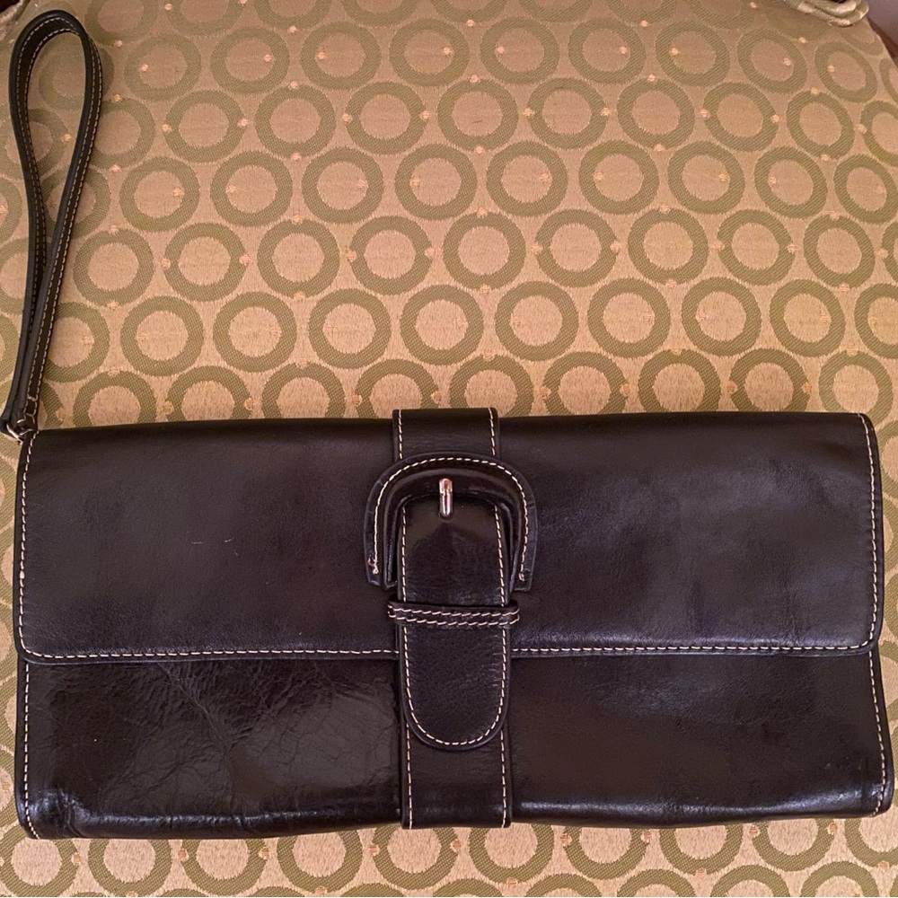 Black leather EGO clutch/wristlet with pocket